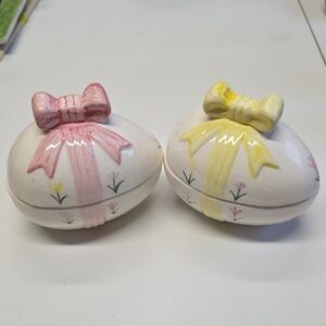 Decorative Ceramic Egg Boxes with Bows - Pink and Yellow